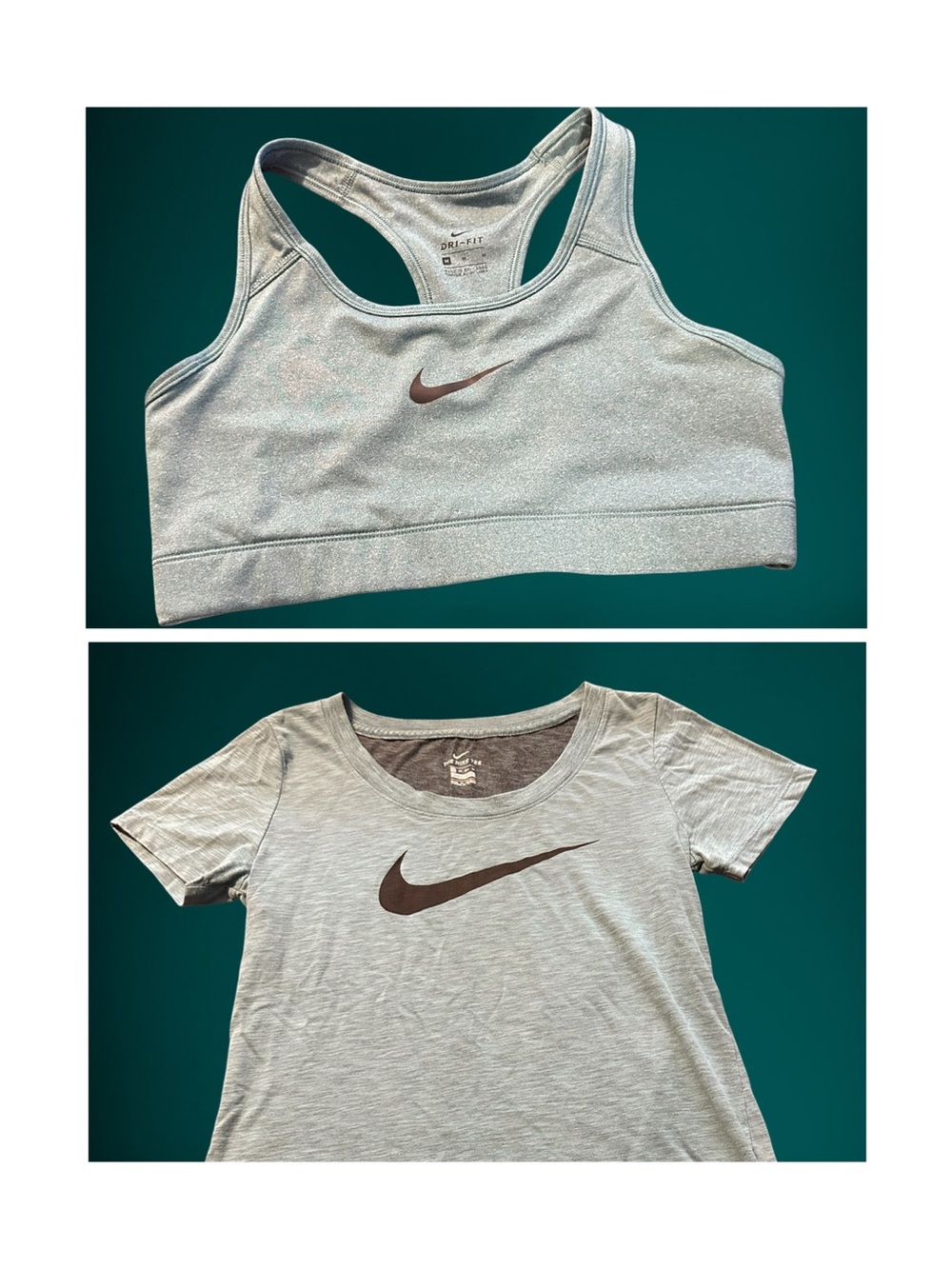 Nike Light Green Sports Bra & Tee Set with Brown Swoosh